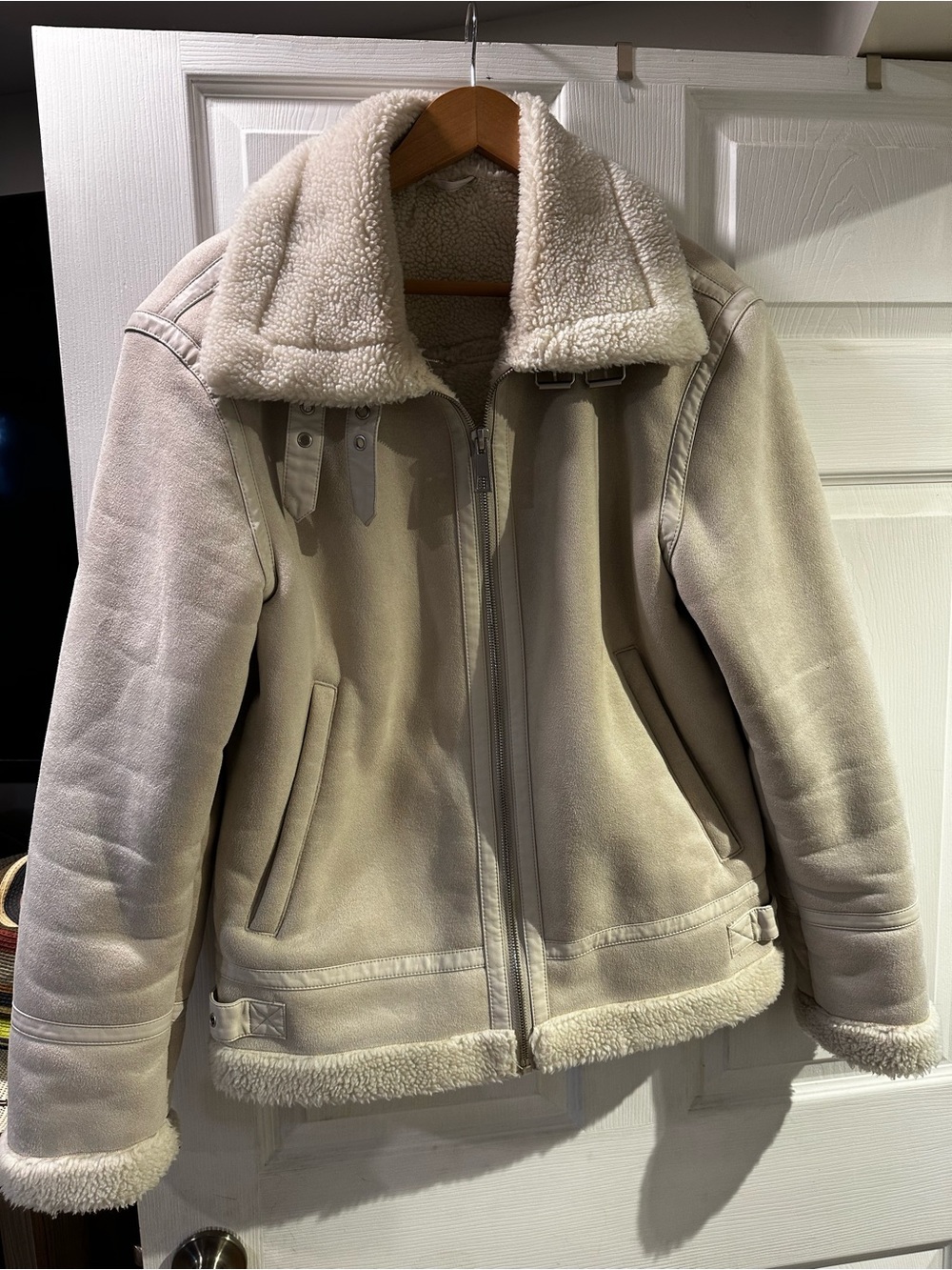 Zara Cream Sherpa-Trim Bomber Jacket